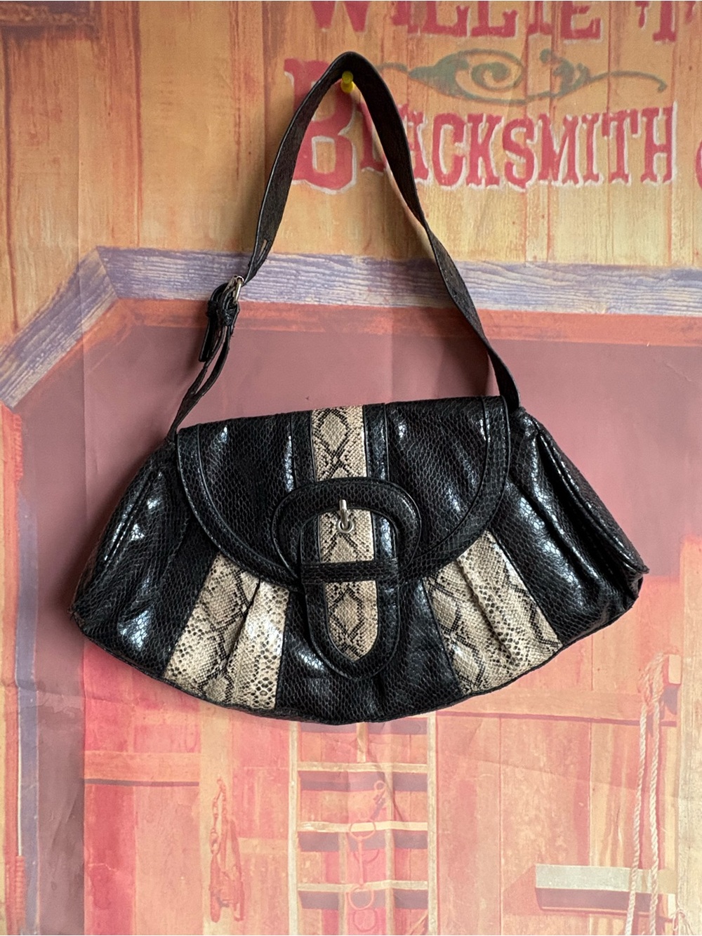 Vintage Roberto Vianni Shoulder Bag – Faux Snakeskin Panel Purse | Y2K
